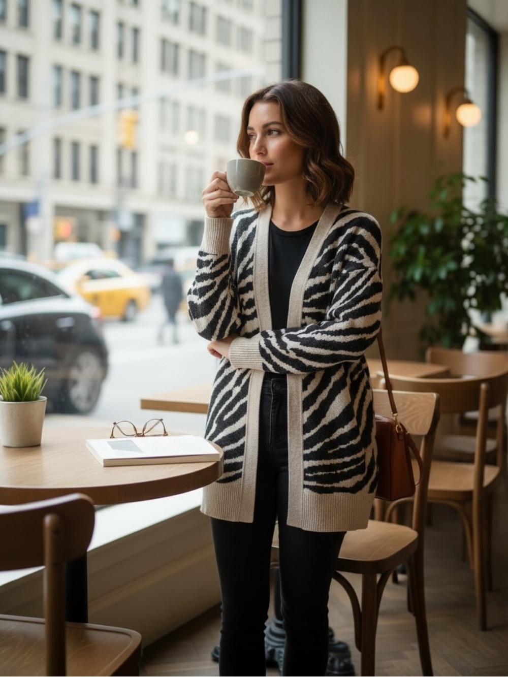 Yes Lola NWT contemporary casual cozy animal print knit cardigan sweater large